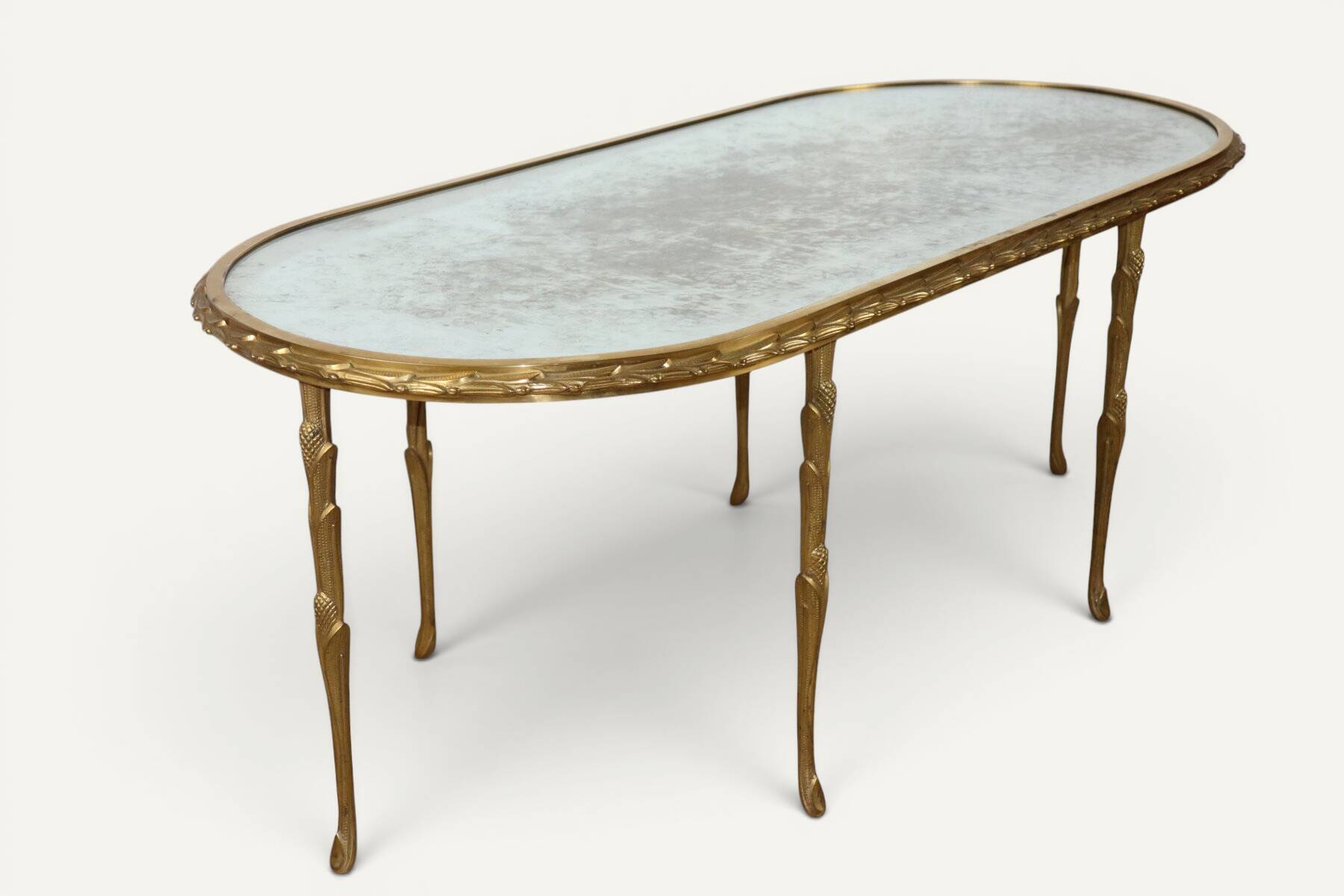 Maison Baguès coffee table in gilded bronze and aged mirror – 1950s