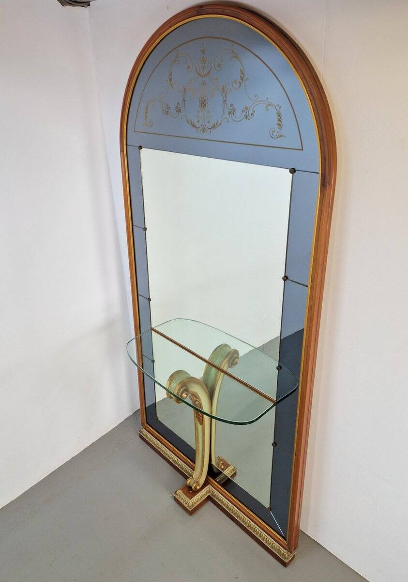 Vintage Floor Mirror with Console Table from Cristal Art, Italy, 1960s