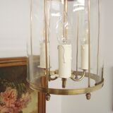 Vintage round brass chandelier Vestibule pendant lamp from the fifties