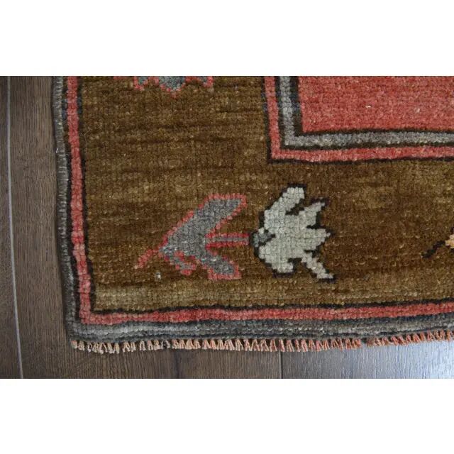 Handmade Turkish Vintage Oushak Runner Rug Pink Green Runner 105x327
