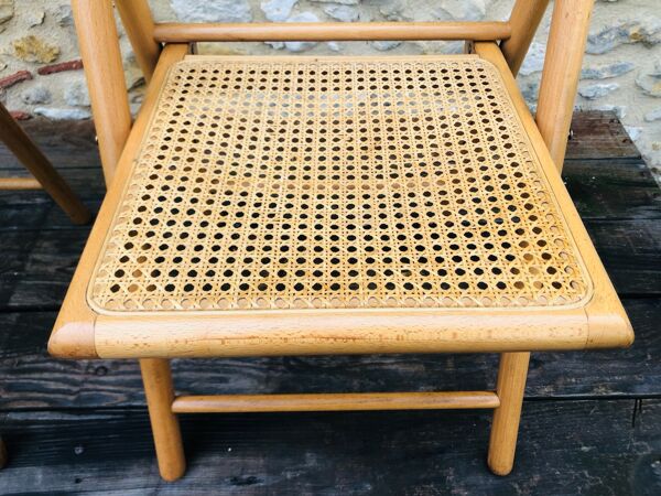 Set de 2 chaises pliantes vintage, cannage rotin pour Habitat, circa 70/80