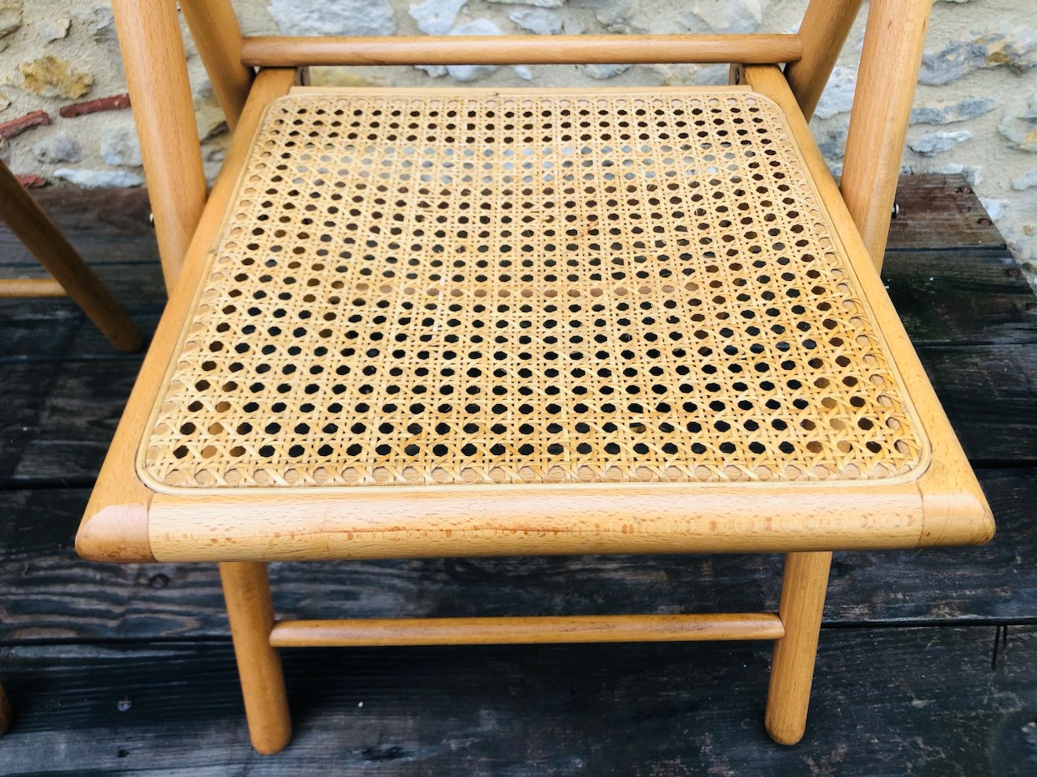 Set of 2 vintage folding chairs, rattan cane for Habitat, circa 70/80