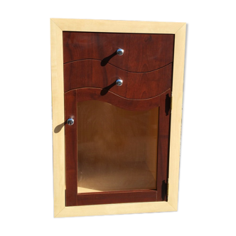 Meuble d'appoint bicolore style art déco 2 tiroirs une porte vitrée