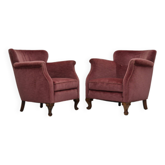 Années 1960, paire de fauteuils lounge danois, état d'origine, meuble en velours rose clair.
