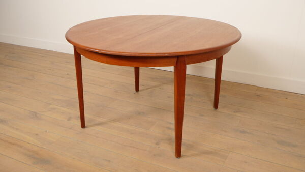 Table à manger ronde vintage   extensible   teck   125 - 185 cm