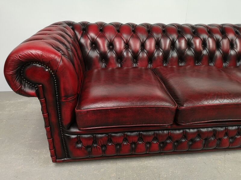 Sofa chesterfield burgundy leather three seater bamboo