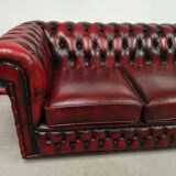 Sofa chesterfield burgundy leather three seater bamboo
