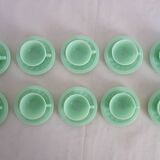 Series of 10 almond green opaline cups and saucers from the 1950s