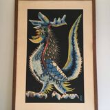 Print depicting a rooster. French work signed by Jean Lurçat. Around 1970.