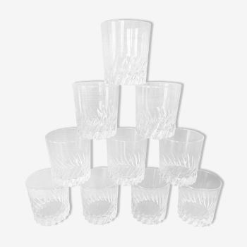 Set of 10 cut glass whisky glasses