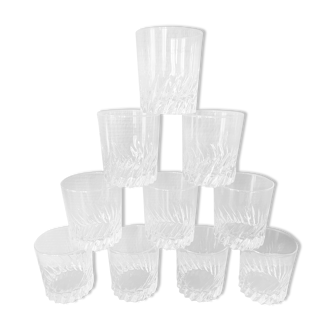 Set of 10 cut glass whisky glasses
