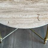 Brass coffee table with a white marble top.