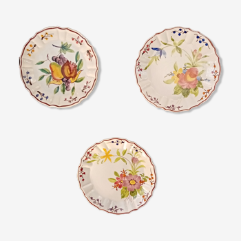 Set of 3 old plates Provencal style floral motifs