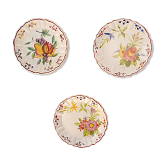 Set of 3 old plates Provencal style floral motifs