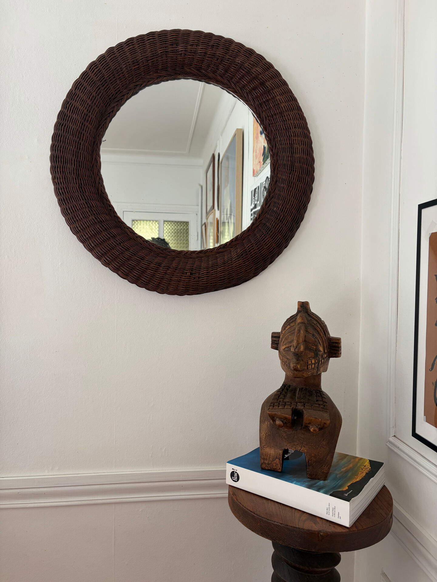 Mid-century wicker and rattan mirror