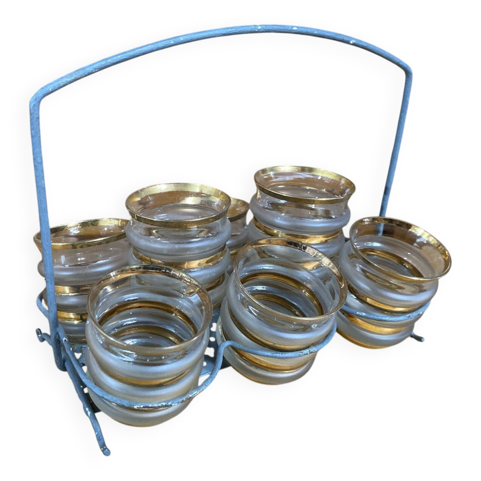 Service liqueur style mategot metal grey support + 8 bibendum glasses d