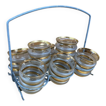 Service liqueur style mategot support métal gris + 8 verres bibendum d