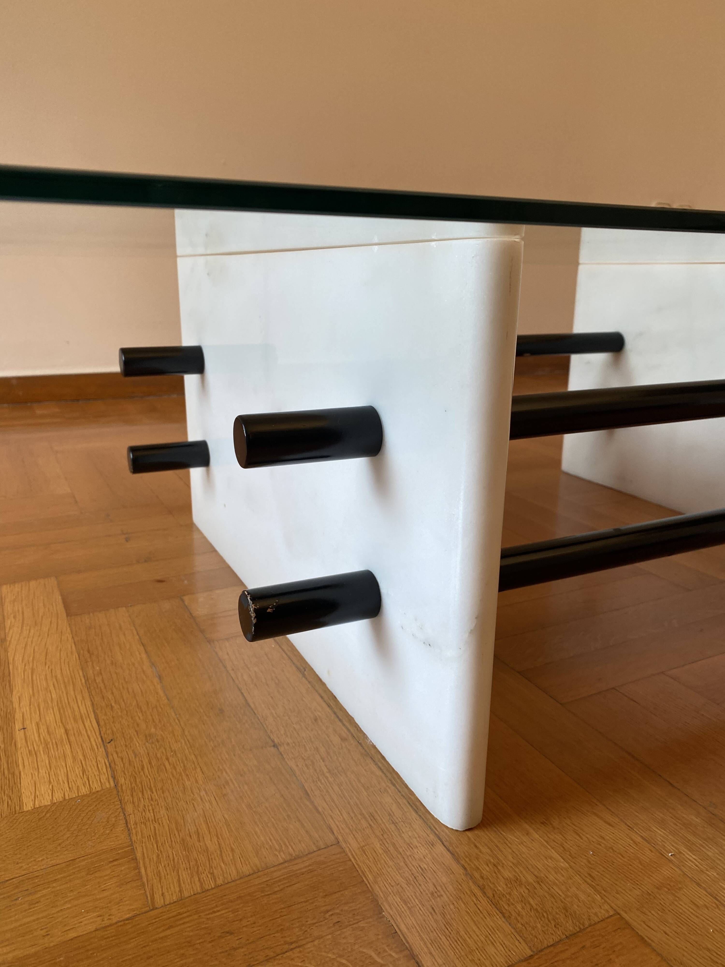 1980s White Marble Rectangular Coffee Table Postmodern Glass