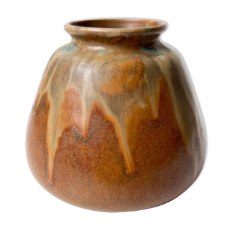 Enamelled sandstone vase signed Denbac