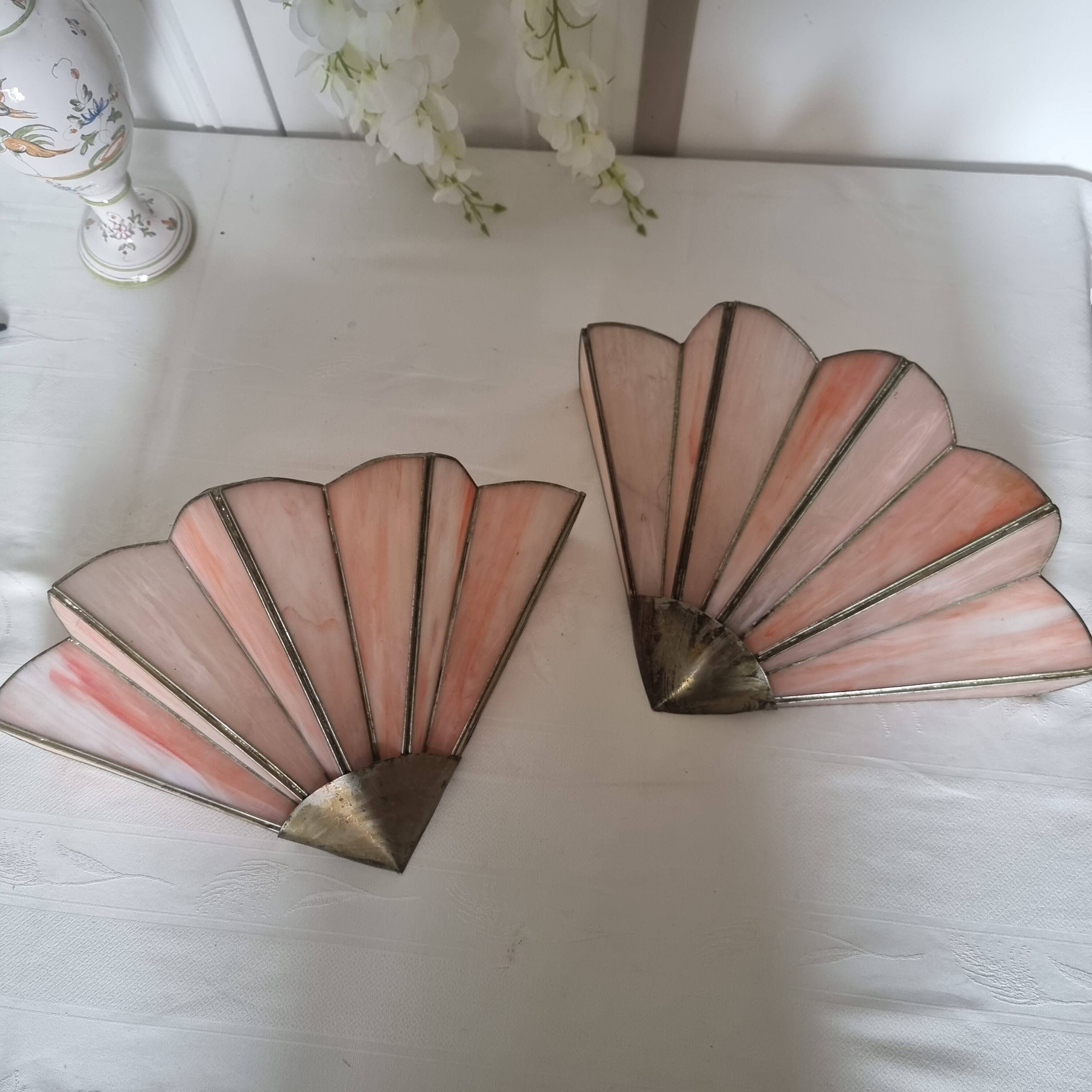 Art Deco style wall lights in brass and real glass paste