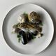 Vintage seafood barbotine dish