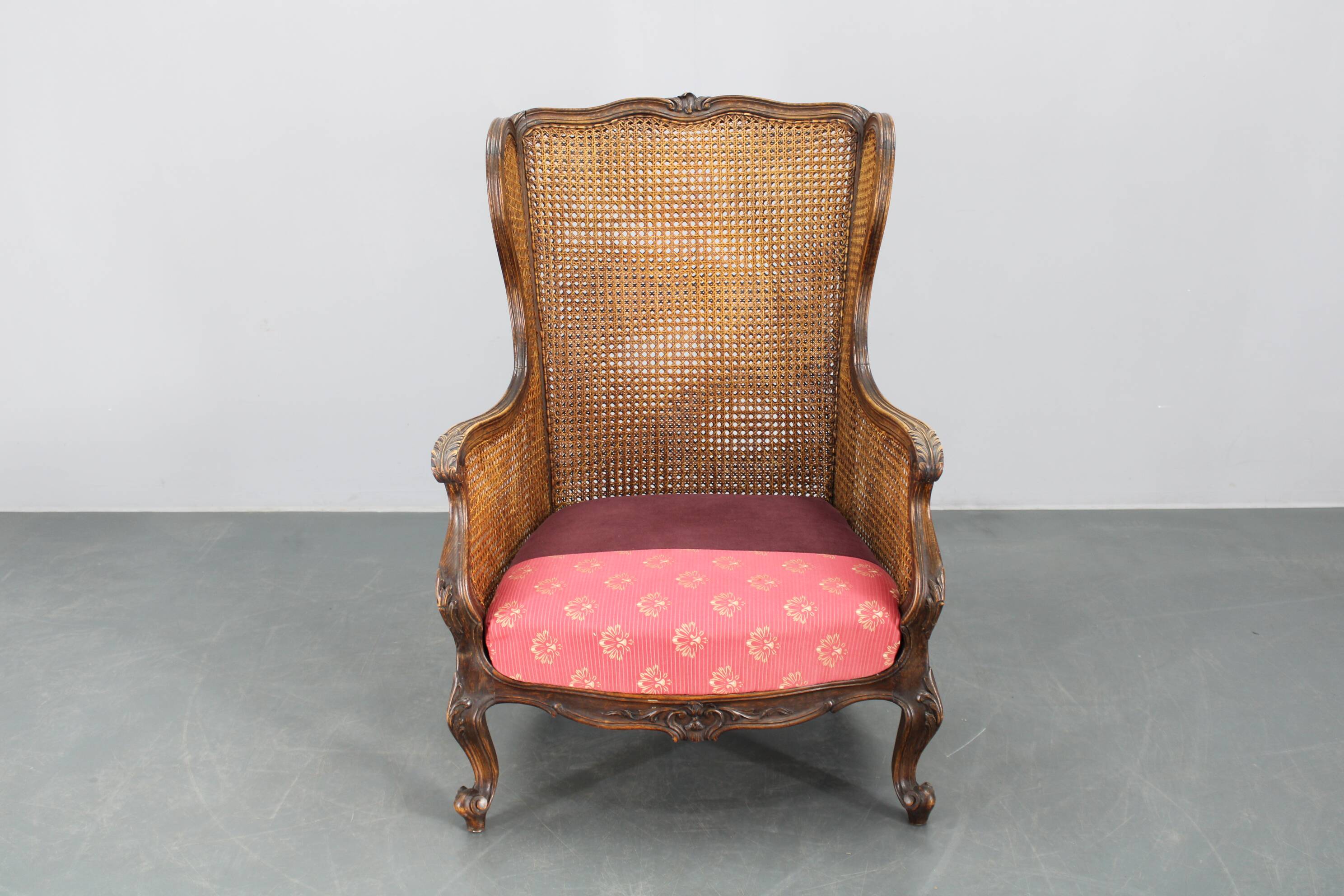 Antique Carved Wing Chair with Cane Sides , Czechoslovakia