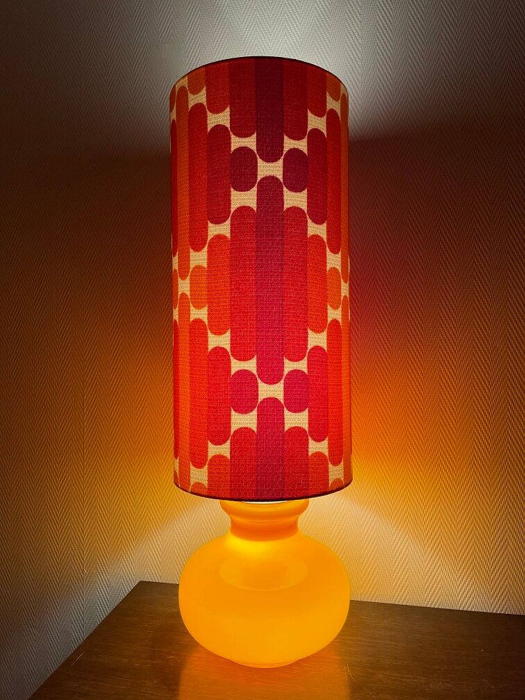 Camaieu table lamp - orange opaline and vintage fabric