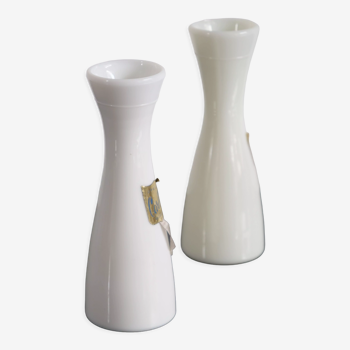 Paire de vases soliflore en opaline vintage Carlux France