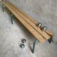 Vintage wood kindergarten bench and tubular structure in long