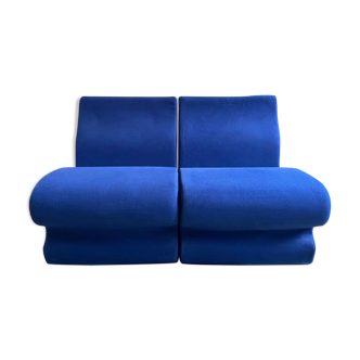 Pair of blue cotton heaters by Albert Stoll for Giroflex