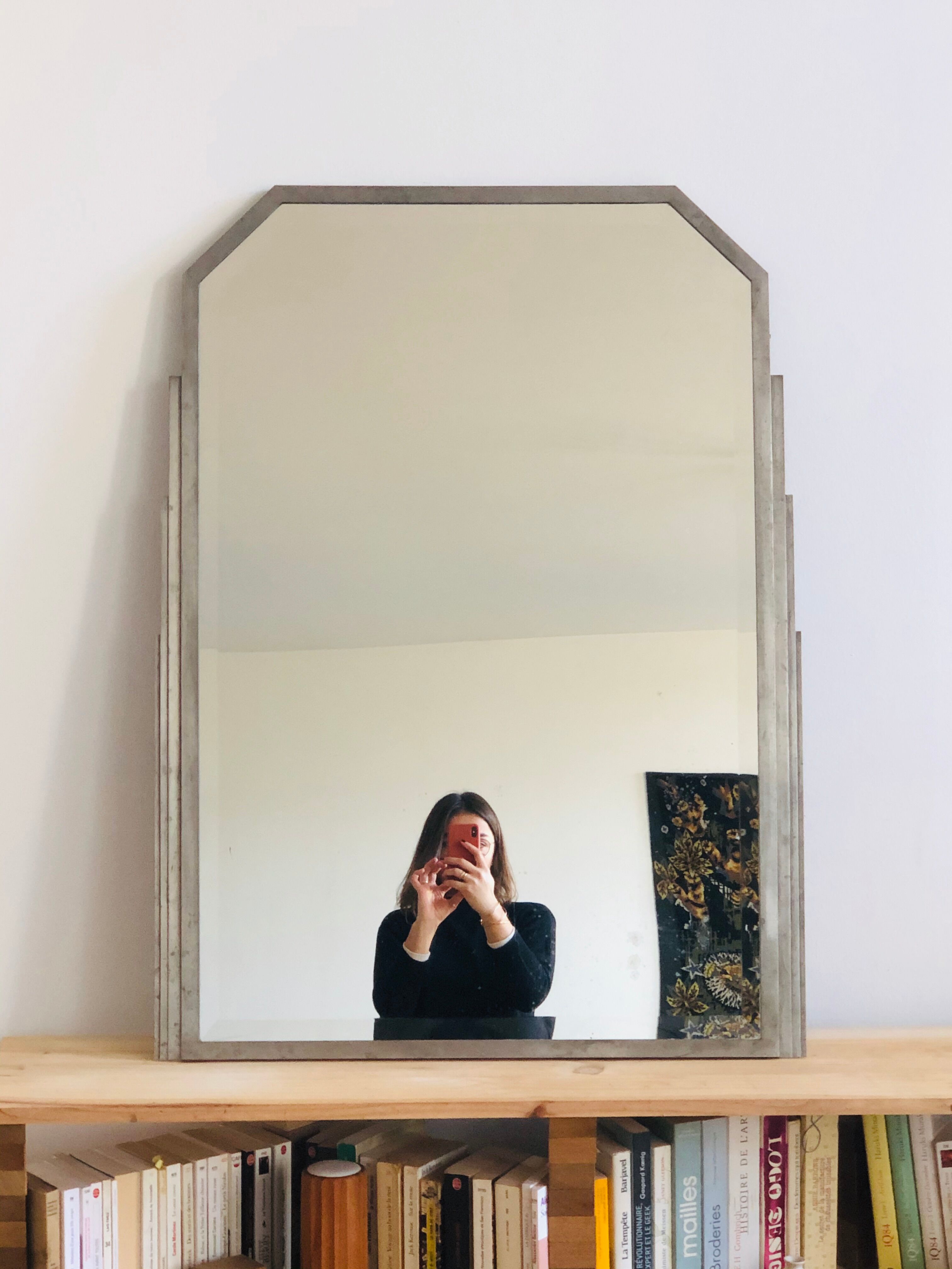 Miroir biseauté art déco métal  101 X l75 cm