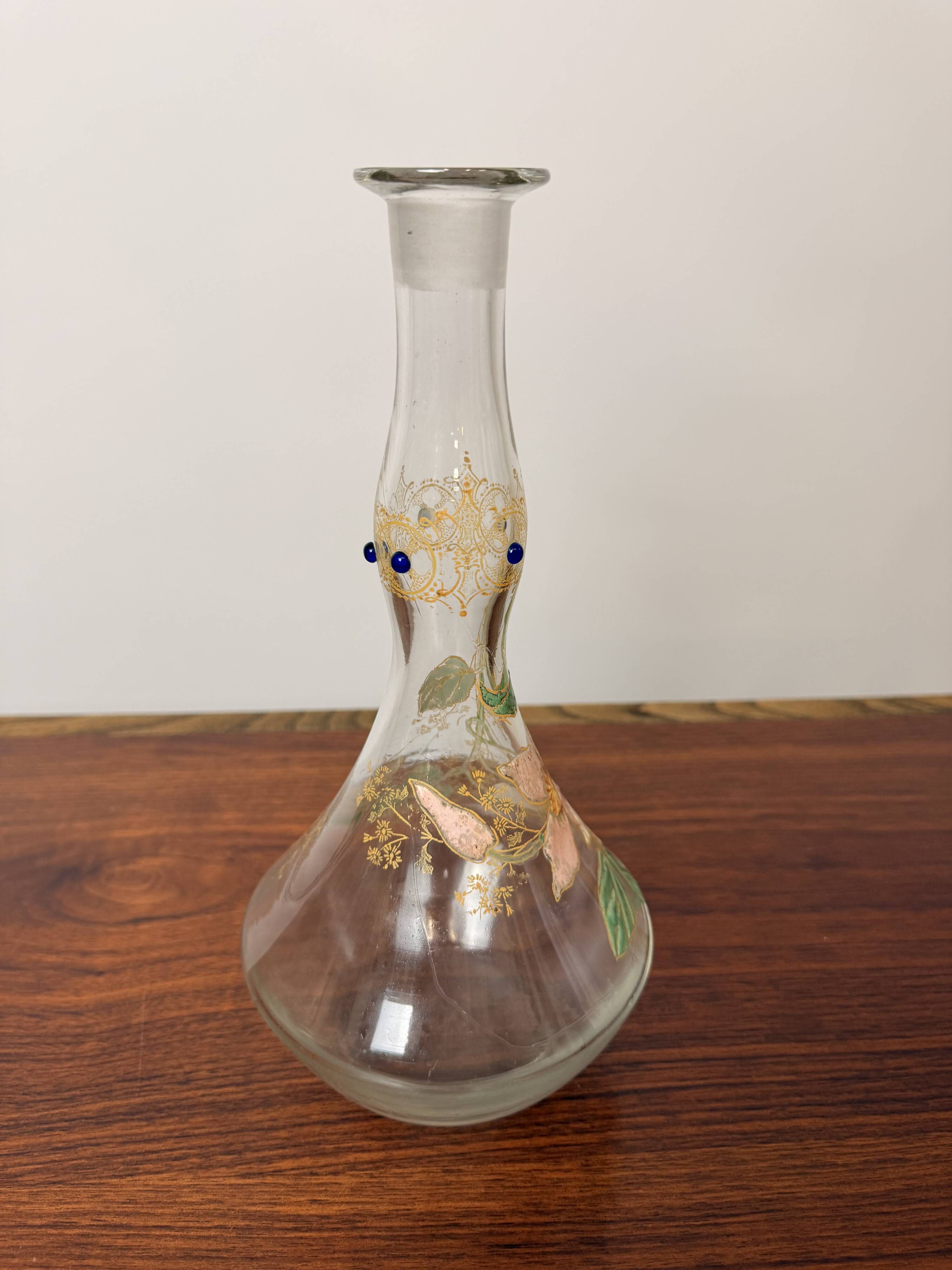 Antique Legras carafe – Enamelled glass with floral decoration – Art Nouveau