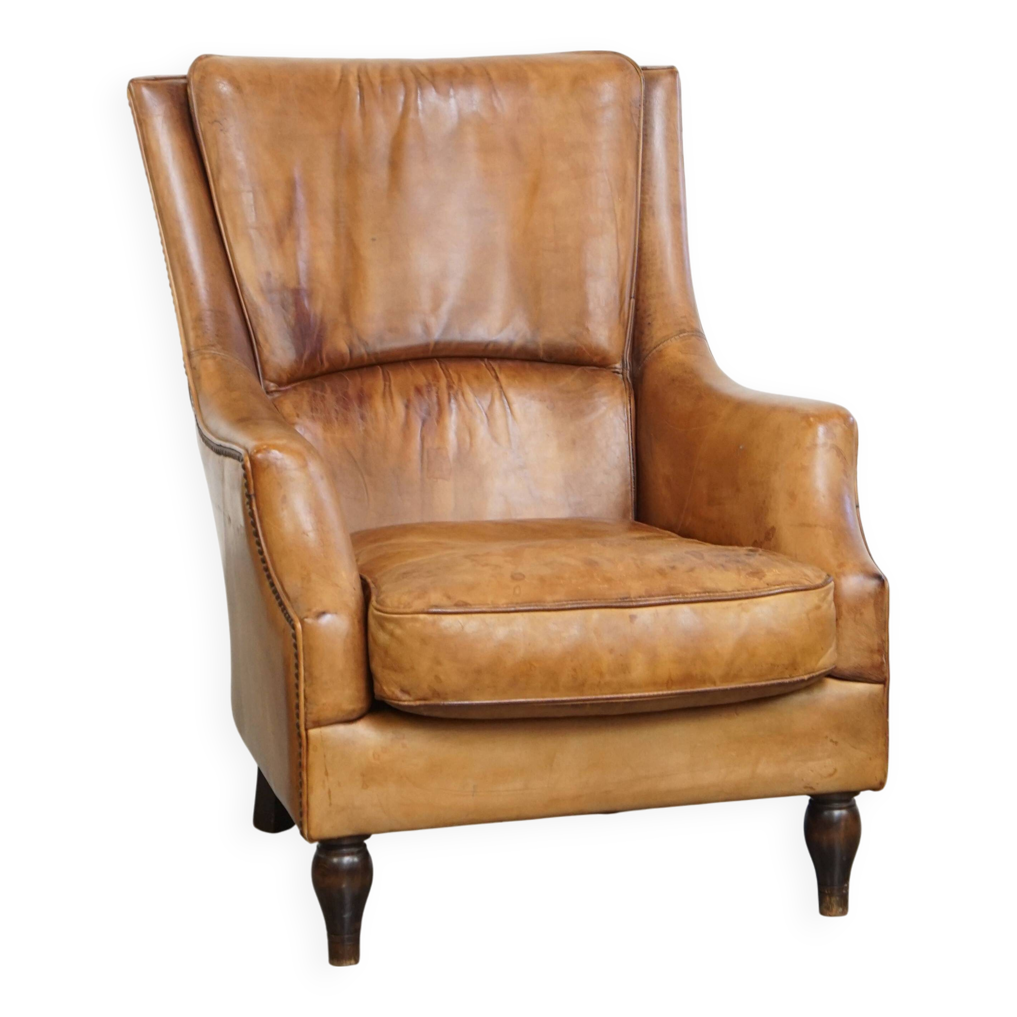 Vintage Armchair Made of Sheepskin Leather