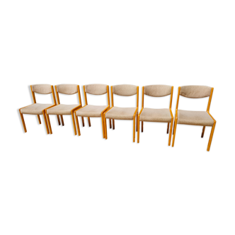 6 chaises en hêtre et tissus, très bon état