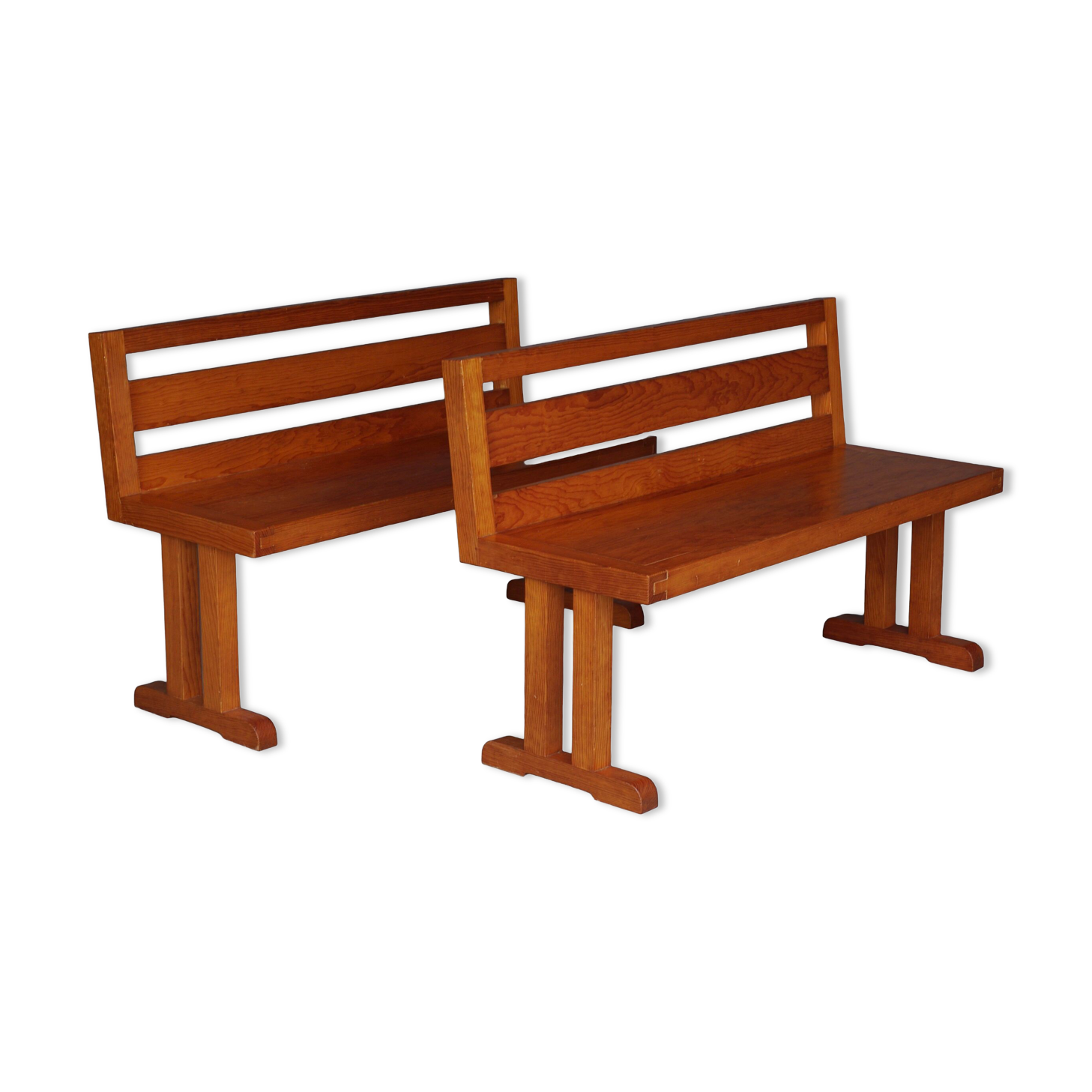 Pair of vintage scandinavian pine benches, 1970s