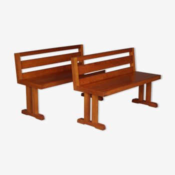 Pair of vintage scandinavian pine benches, 1970s