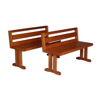 Pair of vintage scandinavian pine benches, 1970s