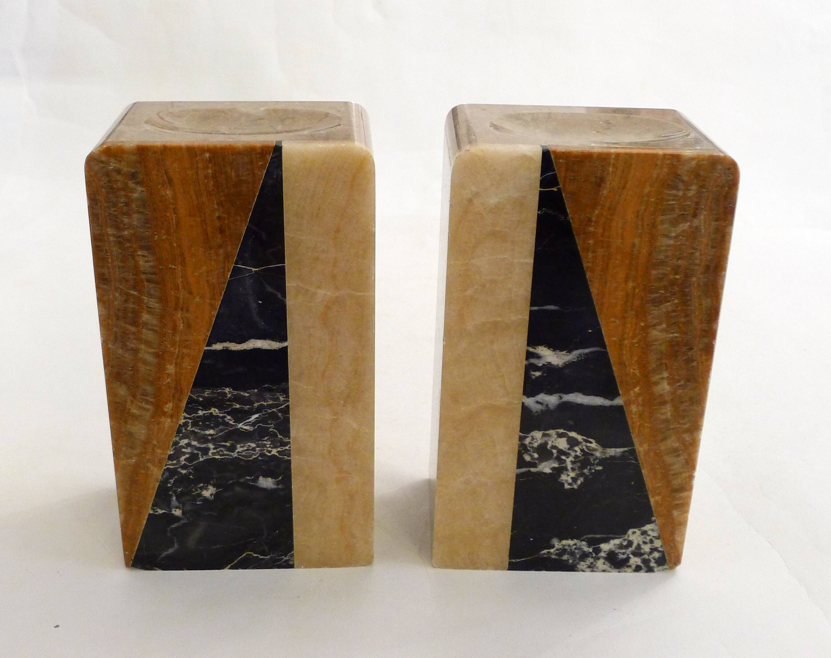 Art Deco bookends pair in marble and onyx.