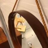 Miroir en cuir cognac Pizzetti, Italie années 1950