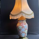 Old Asian vase mounted as a lamp with pagoda lampshade