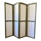 Antique 4-panel screen in pine, restored, "Grand Teint furniture" fabric.
