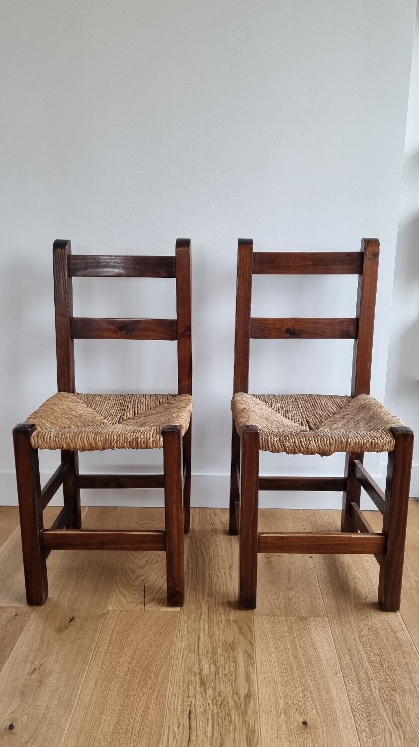 Pair vintage straw chairs