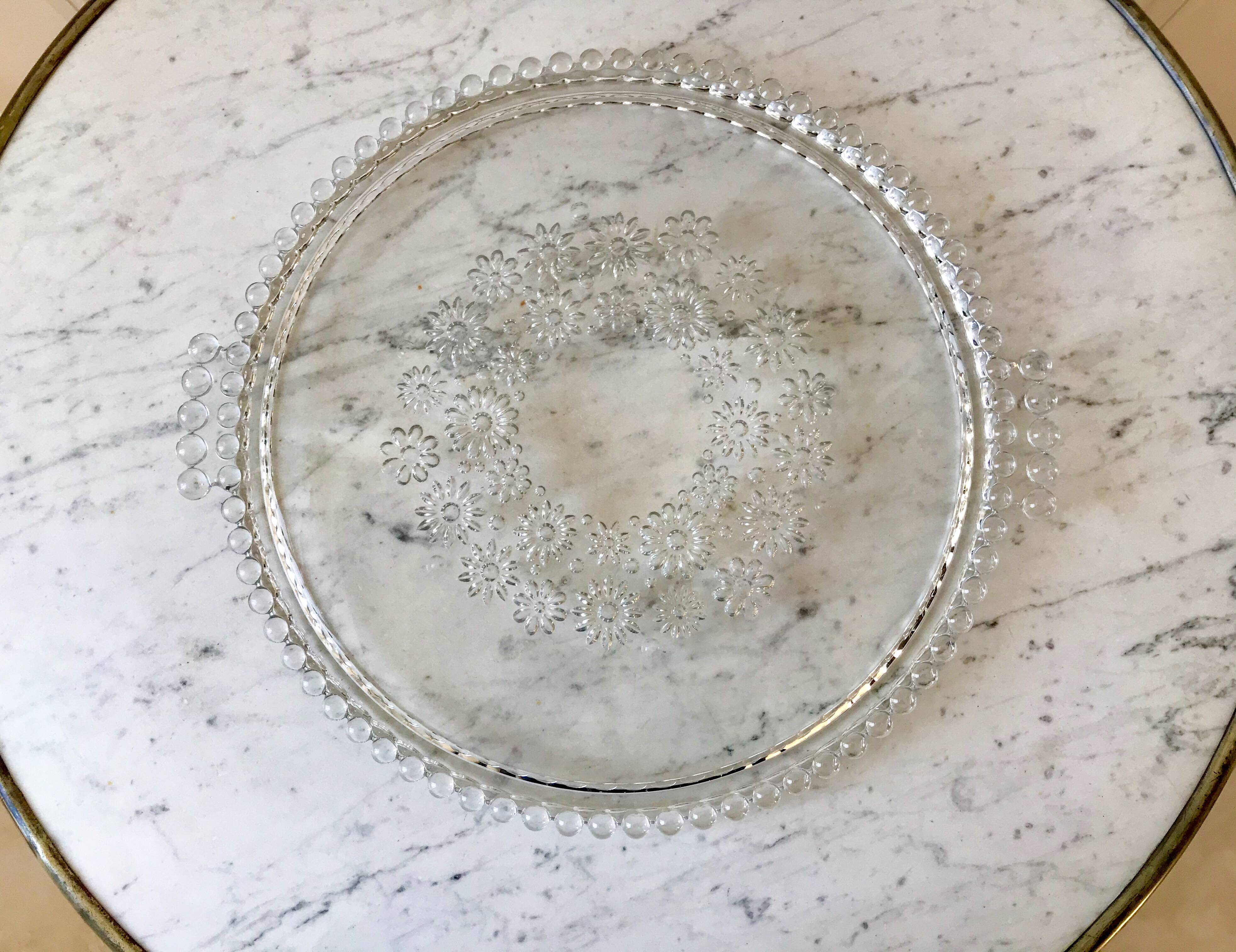 1950s beaded and flowered molded glass tray