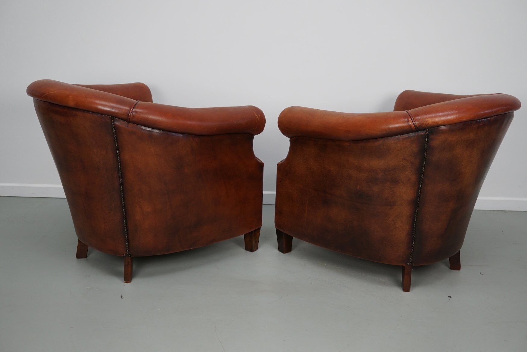 Vintage Dutch cognac leather club chair, 1970s, set of 2