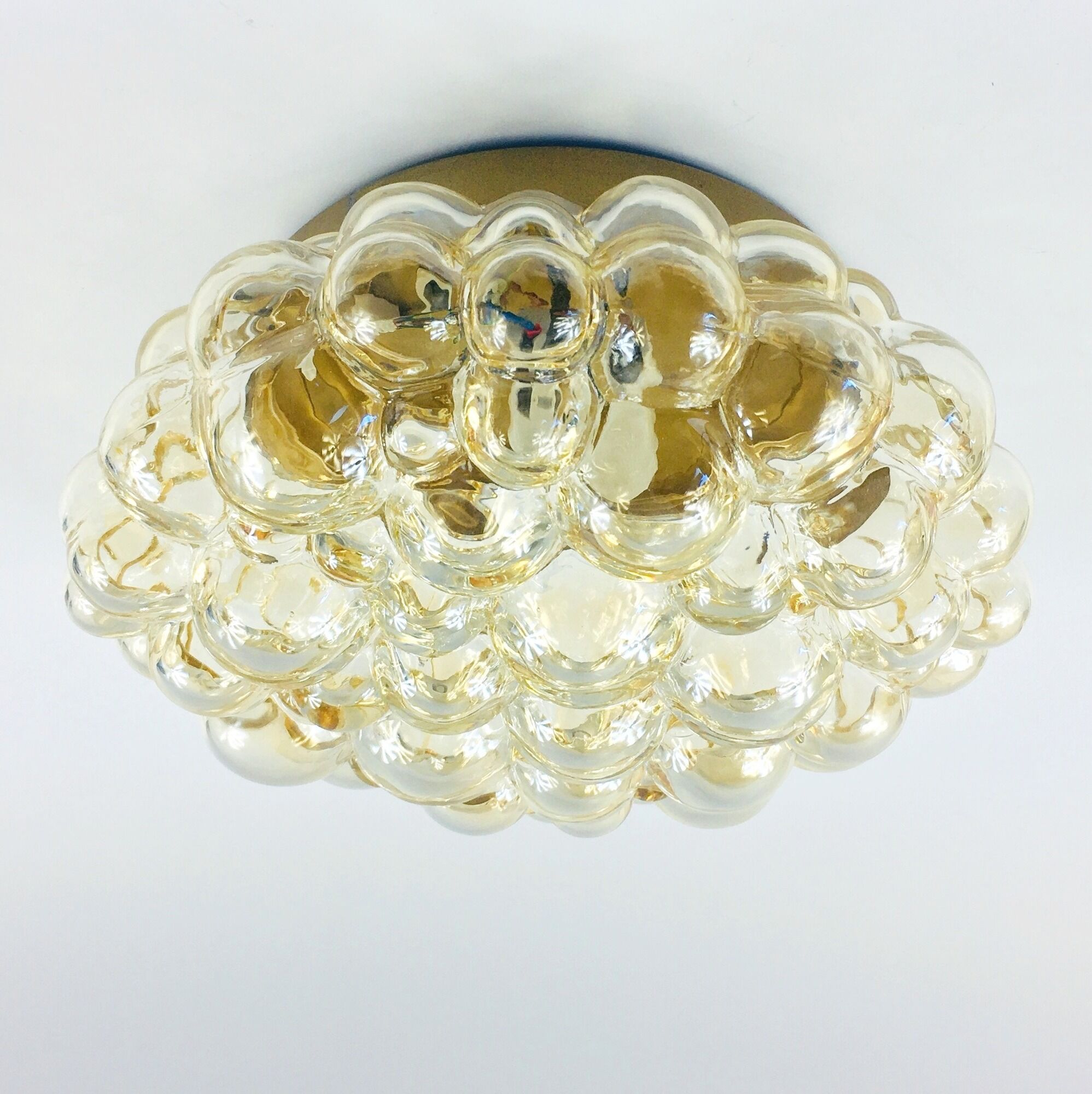 Amber bubble glass flush mount by Helena Tynell For Limburg, Germany, 1970s