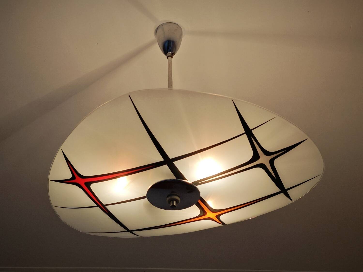 Modernist Czechoslovakian Zukov pendant light, geometric pattern, 1960