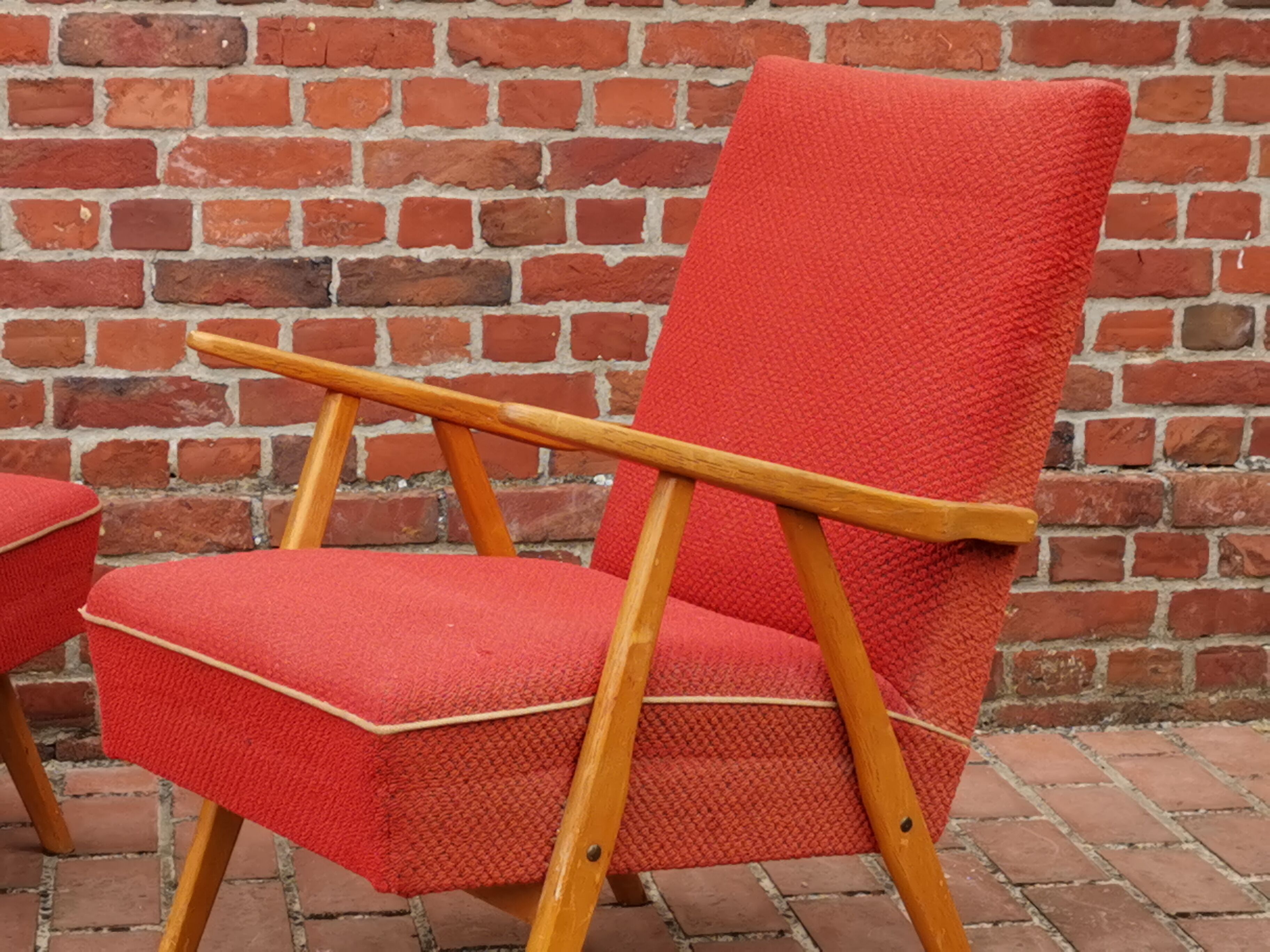 Pair of czechoslovak armchairs red compass feet annee 60