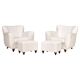 2 sets of Italian armchair with pouf in white fabric, Italy, 1940s