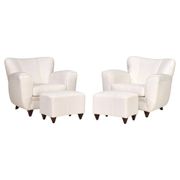 2 sets of Italian armchair with pouf in white fabric, Italy, 1940s