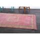 1970s Vintage Turkish Hand-Knotted Wool Cotton Pink Runner Rug 110x361